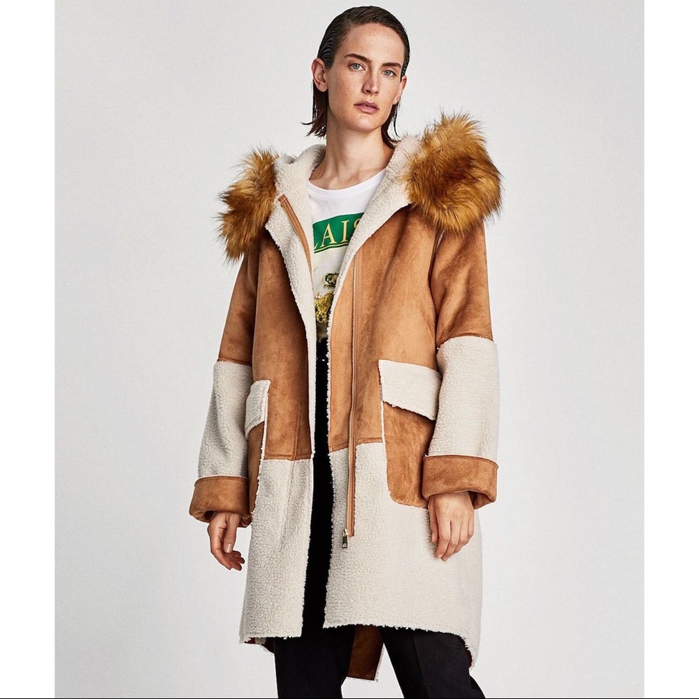 Zara Faux Suede and Shearling Coat